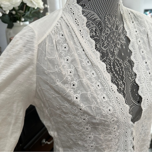 Anthropologie TINY White Eyelet Lace Embroidered Long Sleeve Cardigan Size S - Picture 5 of 16
